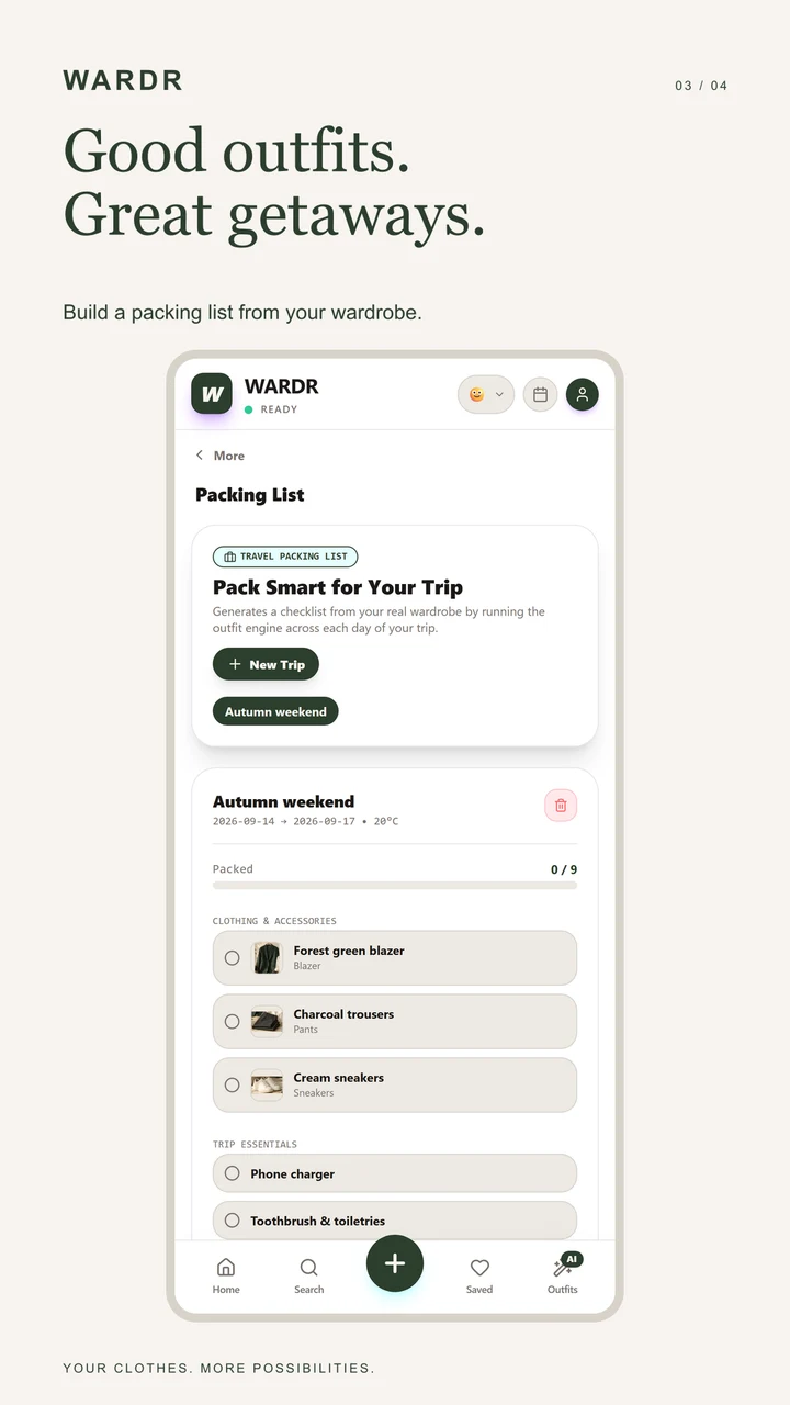 WARDR trip packing list